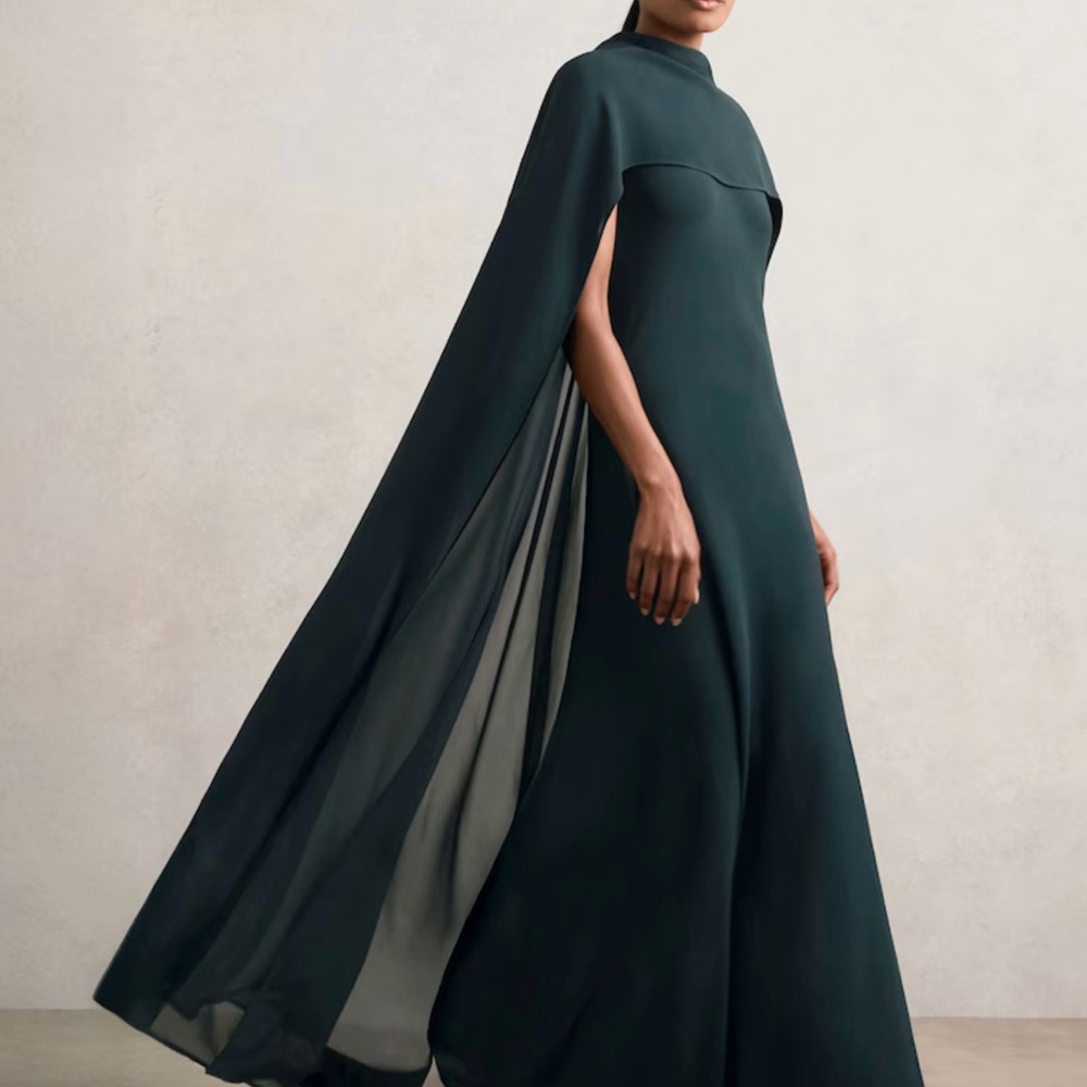 Reiss greta crepe cape maxi dress